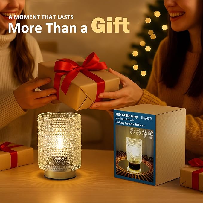 Small Decorative Aesthetic Lamp with Timer for Shelf/Bedside/Coffee Table Decor,Battery Operated Cordless Table Lamps with LED Warm Bulb for Dorm/Office/ Patio/Entryway/Mantle/Table Decor(Clear)