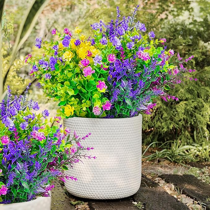12 Bundles Artificial Flowers for Outdoors Decorations, Plastic Fake Flowers Colorful Faux Flowers Realistic UV Resistant for Garden Patio Porch Window Box Home Outdoor Decor (Mixed Flowers)