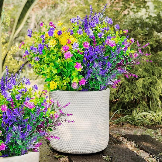 12 Bundles Artificial Flowers for Outdoors Decorations, Plastic Fake Flowers Colorful Faux Flowers Realistic UV Resistant for Garden Patio Porch Window Box Home Outdoor Decor (Mixed Flowers)