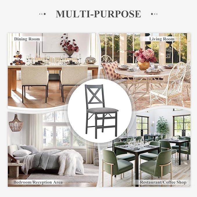 COLAMY Folding Dining Chairs Set of 6, Foldable Chairs with Padded Seats, Wood Folding Dining Room Chairs for Kitchen, Party, Camping, Dark Grey