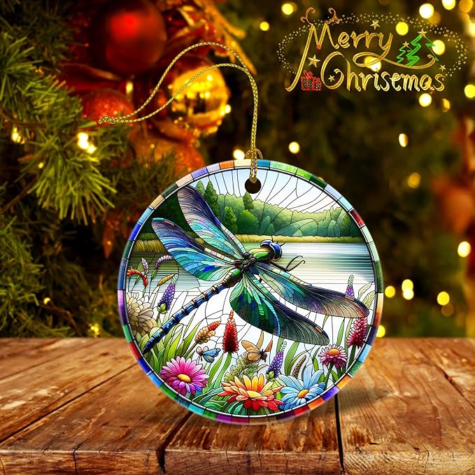 Christmas Tree Decorations Dragonfly Ornament, Smooth Ceramic Christmas Tree Ornaments, Xmas Decorative Hanging Ornaments, Christmas Decor Indoor Home Party Gifts Souvenir Dragonfly