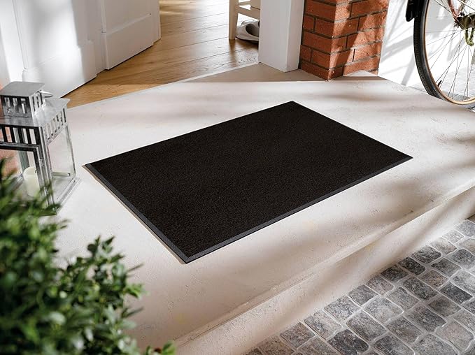 Wash and Dry Monotone Rug, Raven Black Non-Slip Washable Doormat 24x35 in (Medium)