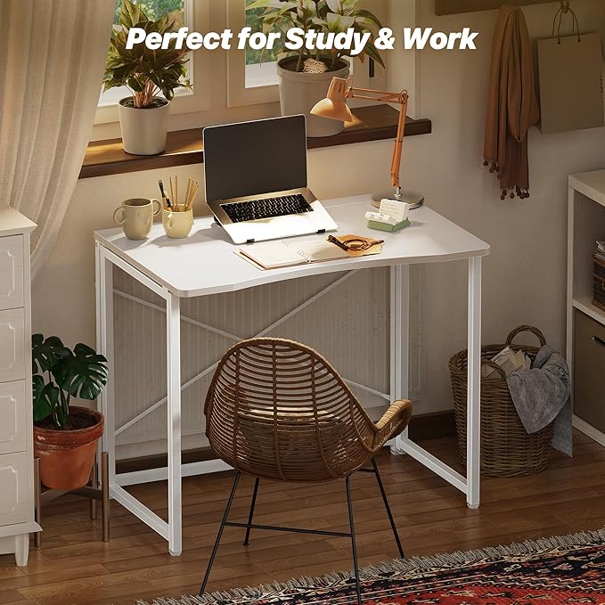 Huuger Folding Desk for Small Spaces, 31.5 Inch Foldable Computer Table, for Home Office, Study, Bedroom, Dorm, Space Saving, Small Writing Work Office Computer Desk, Easy to Fold, White