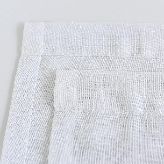 Sheer Curtains Faux Linen Semi Voile Light Filtering Drapes Pair for Bedroom Living Room, Set of 2 Grommet Top Window Curtain Panels (Each 54x108 Inch, White)