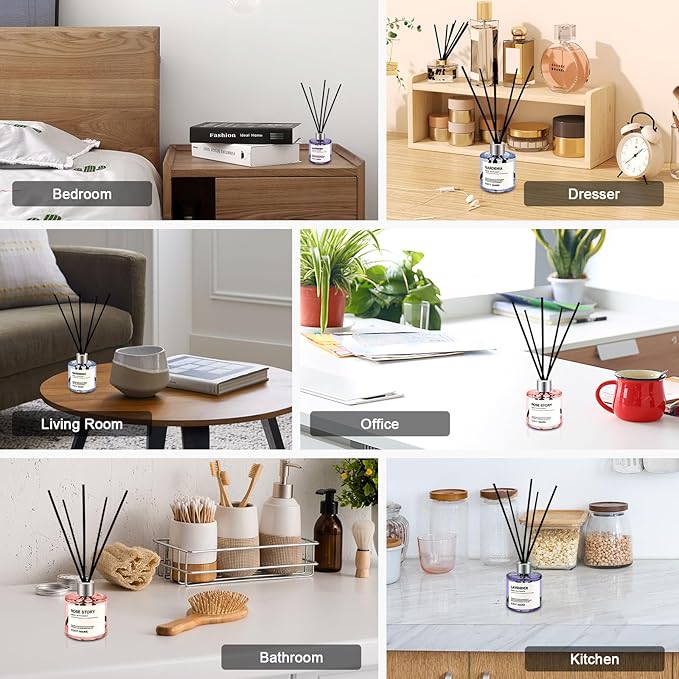 Reed Diffuser Set of 3 Pack,50ML Lavender Rose Gardenia Scented Oil Diffuser with 5 Sticks,Home Fragrance Reed Diffuser for Bedroom Bathroom Office (Lavender/Rose/Gardenia)