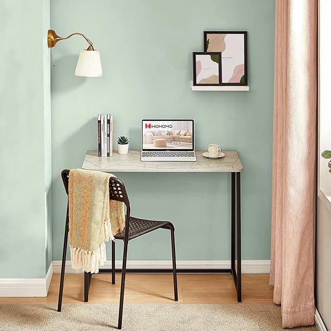 WOHOMO Folding Desk, Small Writing Desk 39.4", Space-Saving Foldable Laptop Table Writing Workstation for Home Office, Easy Assembly, Grey