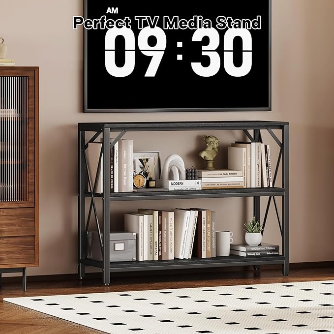 Homeiju Entry Table 40" Width, 3-Tier Entryway Table with Storage, Industrial Sofa Table with Open Shelves, Foyer Tables for Entryway, Hallway, Kitchen, Living Room and Bedroom, Black