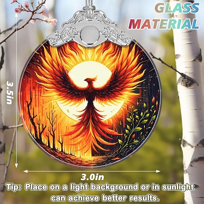 Stained Glass Suncatcher Ornament - Phoenix Christmas Decorations - Christmas Ornaments for Tree - Holiday Present Ideas - Gift Exchange