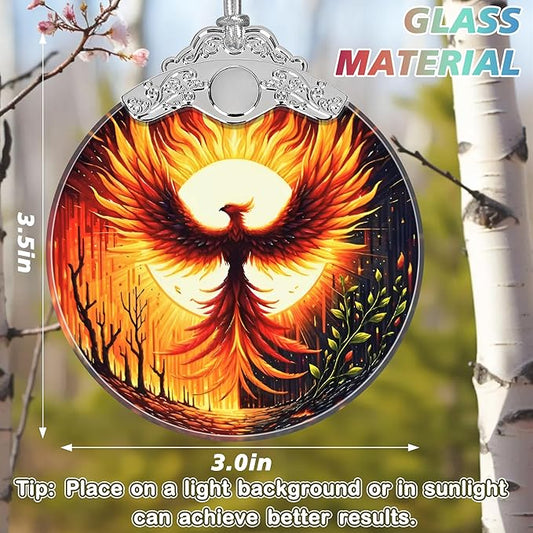 Stained Glass Suncatcher Ornament - Phoenix Christmas Decorations - Christmas Ornaments for Tree - Holiday Present Ideas - Gift Exchange