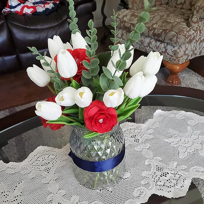 ABAJI 20PCS Tulip Artificial Flowers 12.6inch Real Touch for Wedding Decor Banquet Party Home Hotel Office Decoration Holiday Anniversary Celebration Faux Sterm