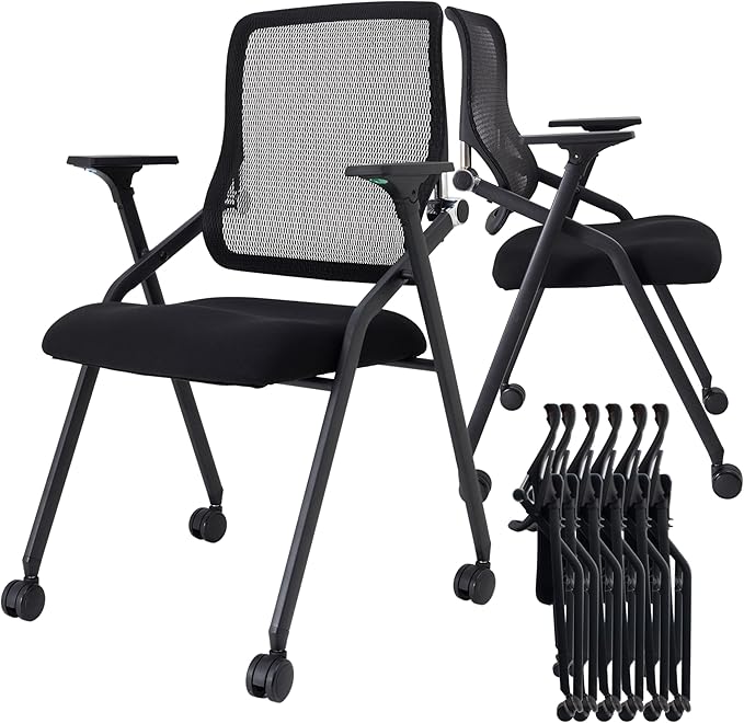 20 Pack Stackable & Foldable Conference Room Chairs with Lumbar Support, Armrest - Ergonomic Mesh Bouncing Back for Office Meeting, Conference, Reception and Training Room Chair