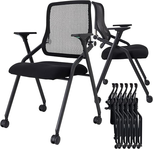 20 Pack Stackable & Foldable Conference Room Chairs with Lumbar Support, Armrest - Ergonomic Mesh Bouncing Back for Office Meeting, Conference, Reception and Training Room Chair