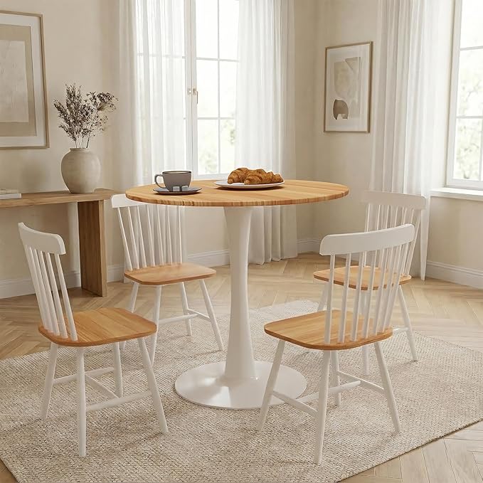23.62" Small Round Dining Table for 2 – Mid-Century Pedestal Tulip Table with Sturdy Metal Base, Compact 2-Seater Kitchen or Dining Room Table for Small Spaces, Apartments, Breakfast Nook, Living Room