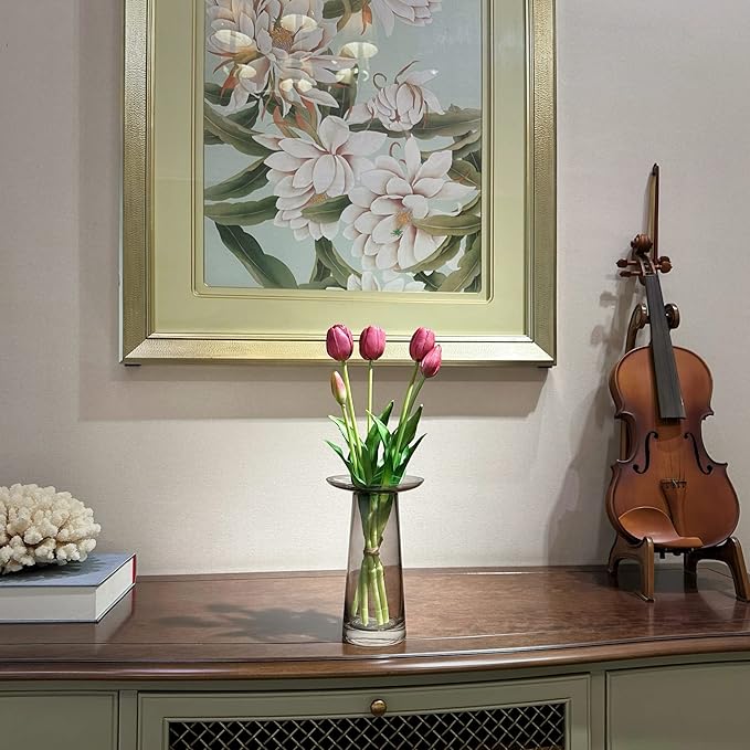 16-inch Premium Real Touch Fake Tulips, Artificial Flowers with Buds, Flexible Stem Easy to Shape, Faux Tulips (Vase not Included), 5-Pack Set of Royal Purple