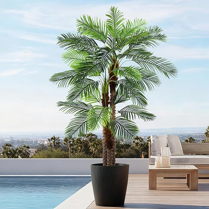 8FT Artificial Palm Tree - Tall Fake Palm Tree with 30 Lifelike Leaves & Realistic Trunk, 96" Large Faux Tropical Phoenix Palm Plant for Home Living Room Poolside Office Hotel Mall Decor