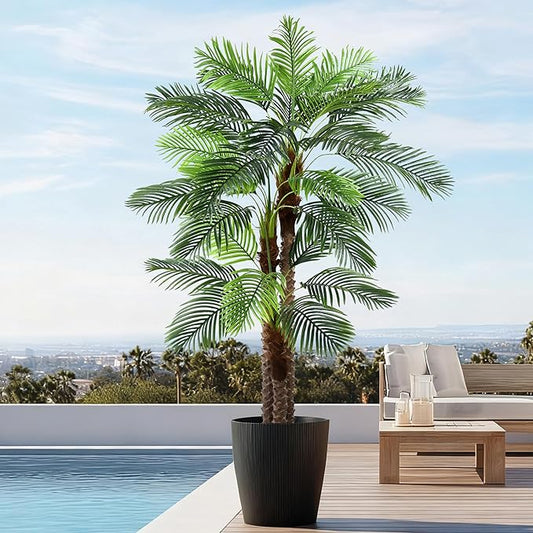8FT Artificial Palm Tree - Tall Fake Palm Tree with 30 Lifelike Leaves & Realistic Trunk, 96" Large Faux Tropical Phoenix Palm Plant for Home Living Room Poolside Office Hotel Mall Decor