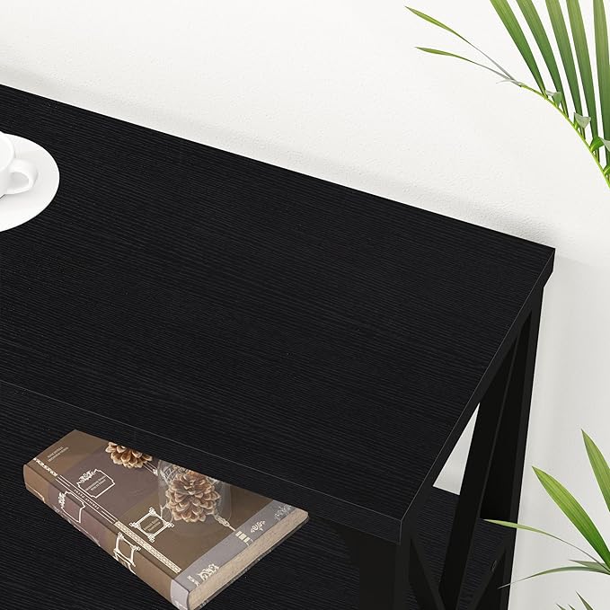 IBF Black Console Table, Modern Industrial Sofa Table with 3 Tier Storage Shelves, Farmhouse Wooden Metal Entryway Table for Living Room, Hallway, or Foyer, Black Oak, 63 Inch