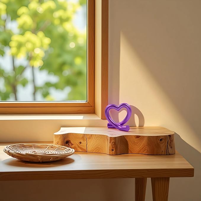 Purple Heart Sculpture – Romantic & Unique Gift for Anniversary, Valentine’s Day, Modern Decorative Figurine for Bedroom or Shelf