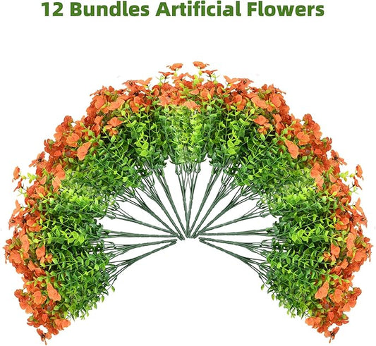 12 Bundles Artificial Fall Flowers Faux Mums for Outdoor Decoration Fake Fall Plants Flowers UV Resistant for Front Door Porch Patio Balcony Autumn Decor
