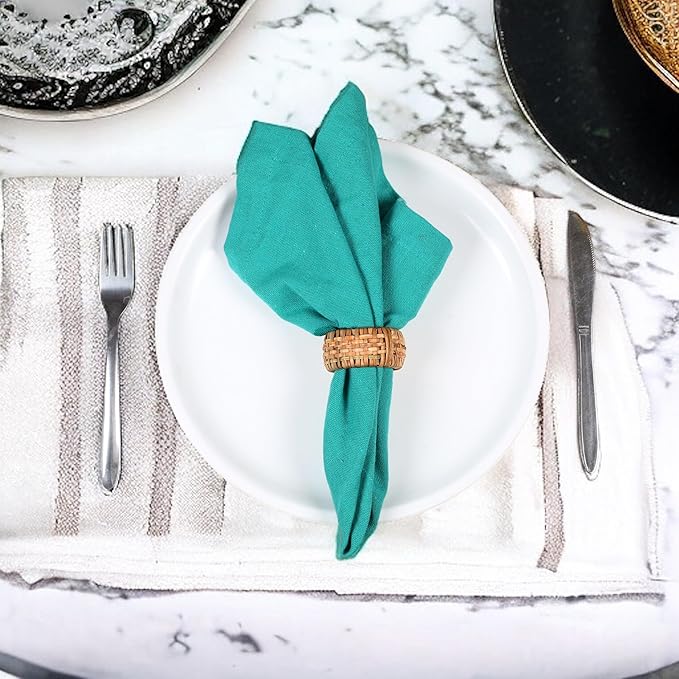 Boho Chic Dining décor Set of 12 - Handmade Napkin Rings Rustic Woven Rattan Napkin Holders for Dining Table, Weddings, Parties, Holiday Gatherings, and Everyday Use (Natural) - ALPHA Living HOME