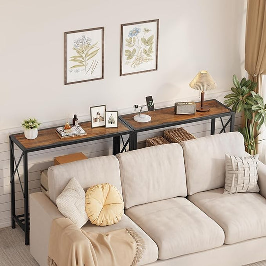 Tajsoon 2 Pack Console Table, 2 Tier Small Hallway Table, Narrow Sofa Table for Entryway with Open Shelves for Living Room, Hallway, Foyer, Office, Rustic Brown