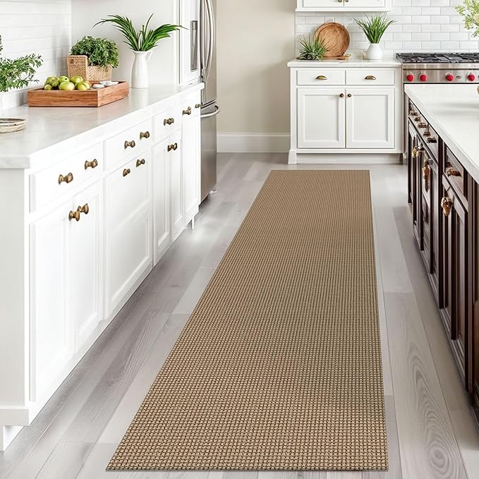 IOHOUZE Washable Runner Rug 2.6x10 Non Slip Rubber Backed Long Hallway Runner Entryway Runner Indoor, Kitchen Rugs Woven Cotton Floor Carpet for Hall Entrance, Orange/Tan/Brown