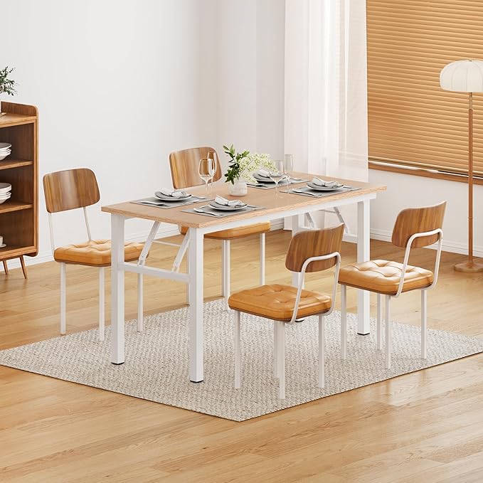 DlandHome 47 inches Folding Table Computer Desk Portable Activity Conference Table Home Office Desk, Fully Assembled Pink Oak Destop with White Frame