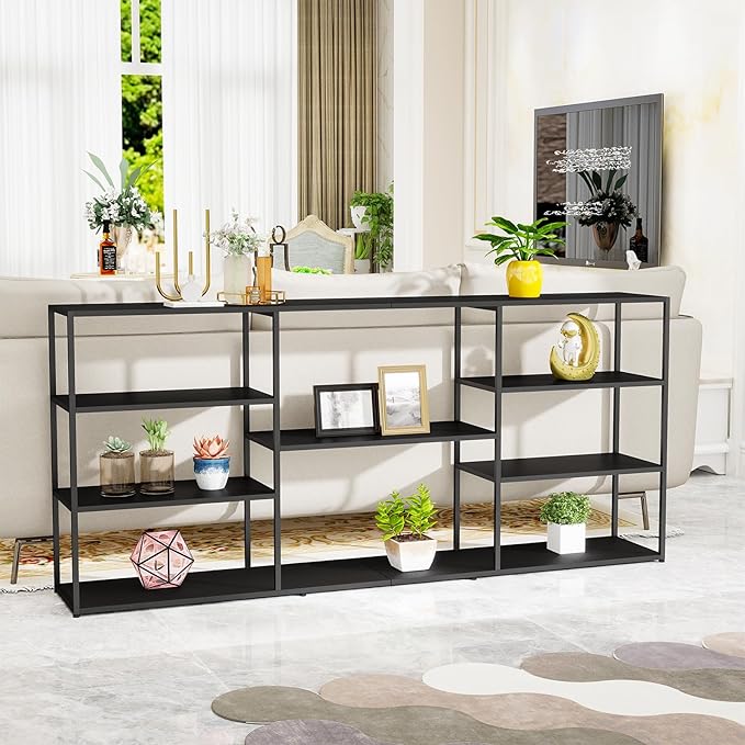 71 Inch Metal Console Table with 8 Storage Shelves,Extra Long Entryway Table,Narrow Sofa Table,Hallway Table for Entrances to Corridor, Foyer,Living Room (Black, 70.87×11.81×31.5)