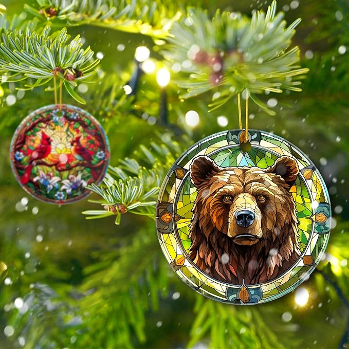 Christmas Tree Decorations Bear Ornament, Colored Ceramic Christmas Tree Ornaments, Xmas Decorative Hanging Ornaments, Christmas Decor Indoor Home Holiday Party Gifts Bear