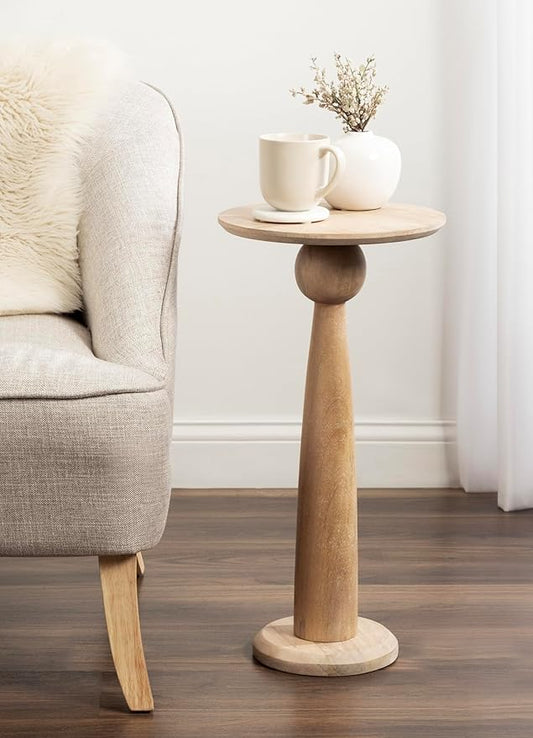 Kate and Laurel Jakob Modern Wooden Round Side Table, 12 x 24, Light Natural, Circle Pedestal Table for Use as Bedroom Nightstand, Indoor Plant Stand, or Decorative Living Room Table