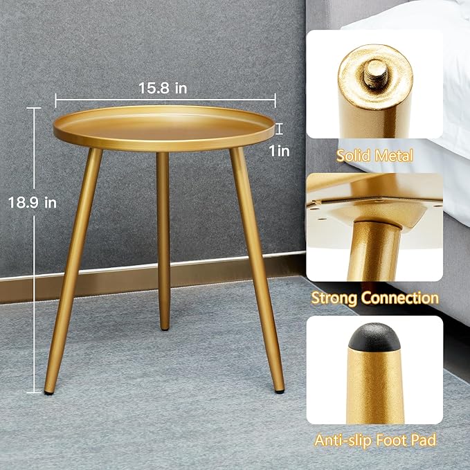 Round End/Side Tables for Living Room, Ideal for Any Room-Side Tables Living Room, Bedroom, Gold Plant Stand Balcony, Modern Coffee/Accent Table
