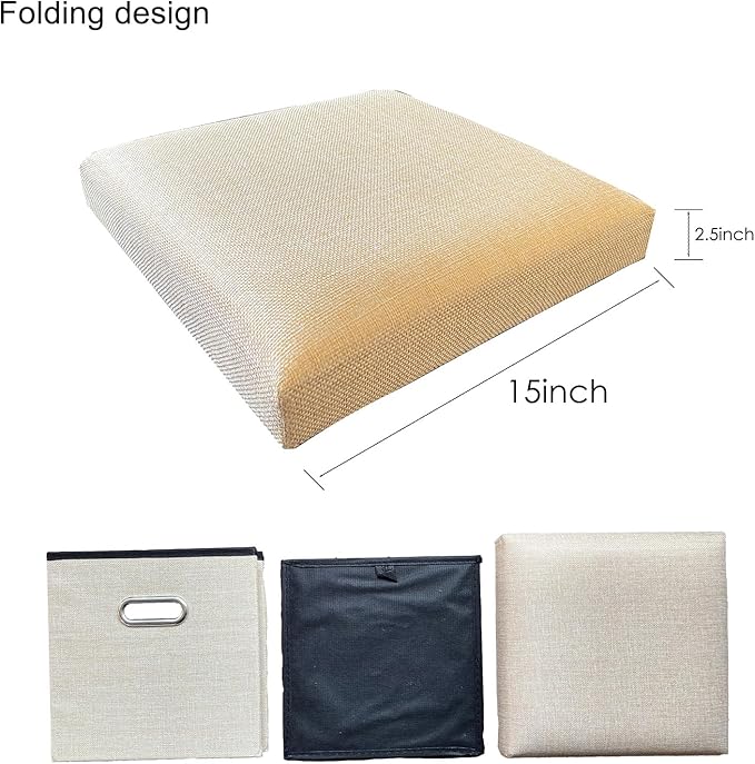12 Inches Folding Ottoman with Storage Linen Fabric Foot Stool Storage Thick Sponge Padded Seat Ottoman for Bedroom Living Room(Beige)