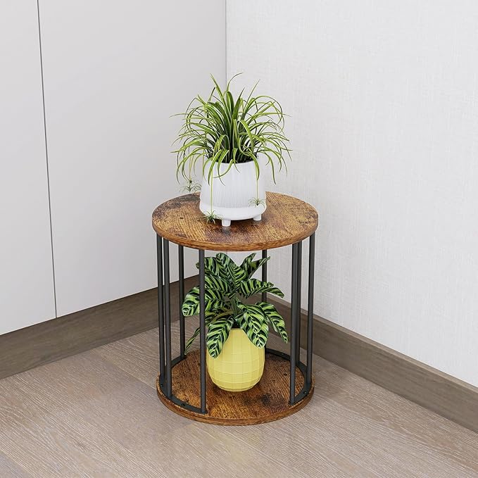 Plant Stand Indoor,small plant stool,Flower Pot Corner stand holder,Mid Century Heavy Duty Metal Tall Home Decor,Modern Round End Table,Small Rustic Display Stand for Living Room,Bedroom(Brown,14In)