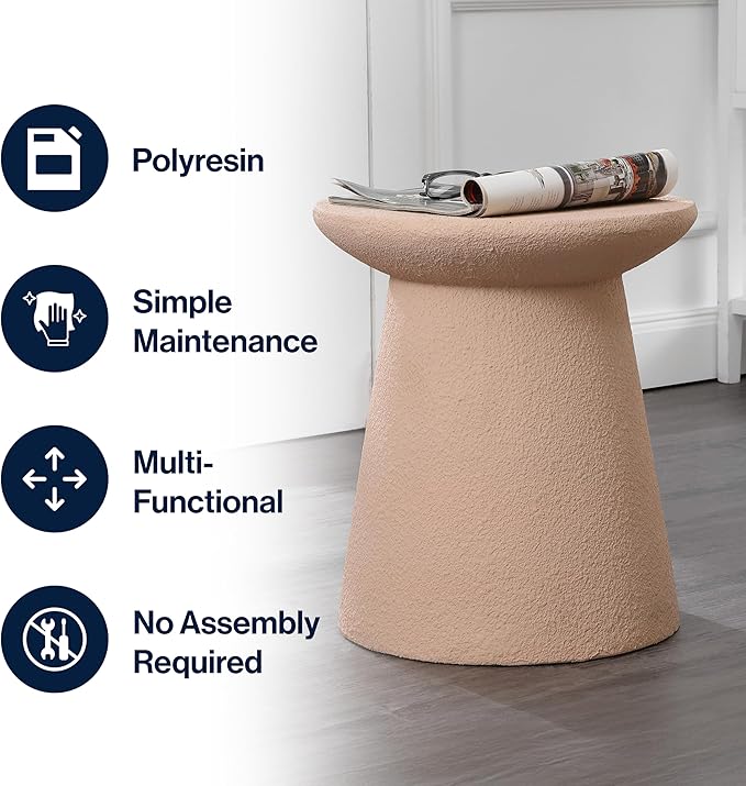 JONATHAN Y TBL1108B Hollie 18" Minimalist Modern Drum Indoor/Outdoor Accent Table Pedestal, Contemporary, Mid-Century, Art Deco, Bohemian, Patio, Garden Room, Bathroom, Living Room, Pink Frosted