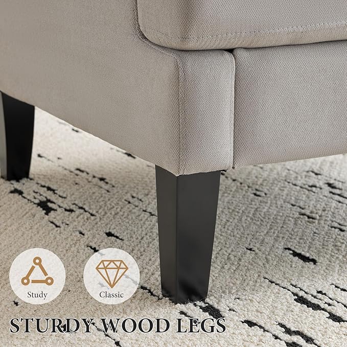 Bezseller Modern Accent Chair, Upholstered Reading Armchair with Wood Legs, Mid-Century Leisure Comfy Single Sofa Chair for Living Room, Bedroom, Home, Office, Light Grey