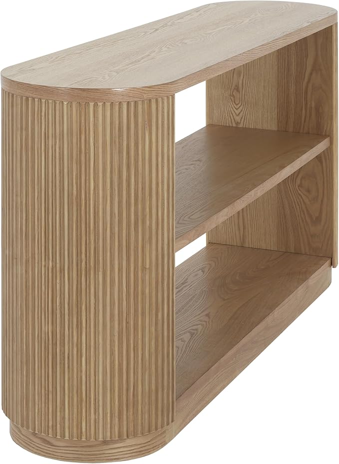 kevinplus 58.9'' Console Table Sofa Table for Entryway, 3-Tier Storage Open Shelf Modern Countryside Farmhouse Style, Elegant Wood Grain & Fluted Design, Easy Assemble, Natural