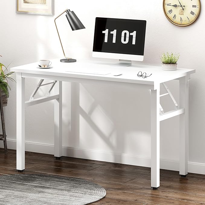 Need 39.4 inch Computer Desk for Small Space Small Folding Table Small Writing Desk Compact Desk Foldable Desk with BIFMA Certification, No Install Needed, White AC5-10060-DW