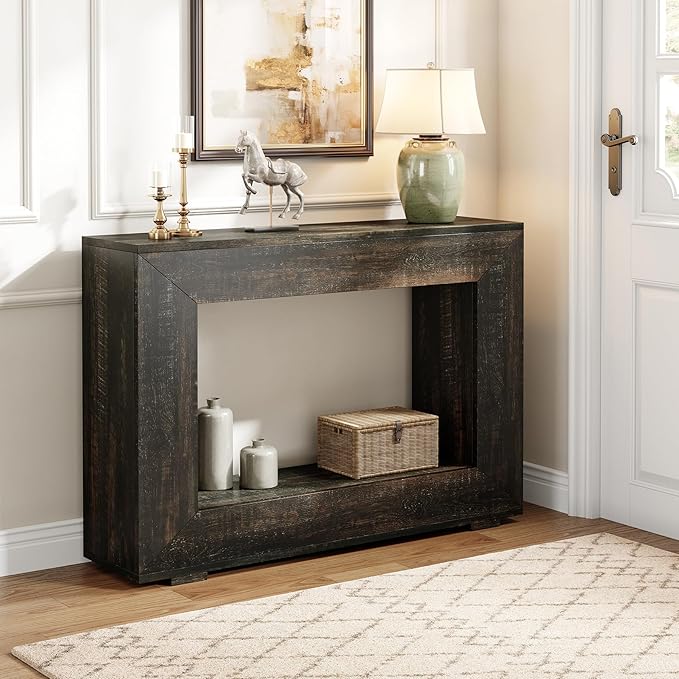 LITTLE TREE 47 Inches Console Table, Sofa Table with Storage, Modern Entryway Table for Hallway, Narrow Long Sofa Entryway Table for Living Room, Black