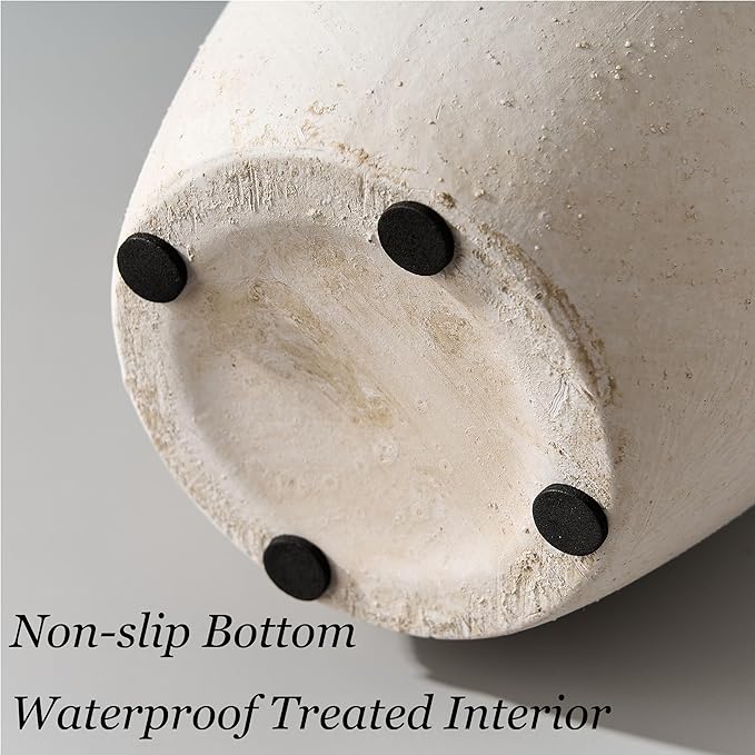 Ceramic Vase, 8.2 Inches Vintage Pottery White Vases, Rustic Home Decor, Farmhouse Terra Cotta Vase for Living Room, Entryway, Floor, Holiday Wedding Christmas New Year Gifts-Beige