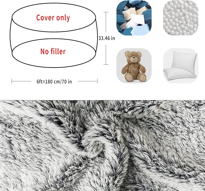 (No Filler Bean Bag Chair Cover Without Filler,Big Round Soft Fluffy PV Velvet Washable Bean Bag Lazy Sofa Bed Cover for Adults,Living Room Bedroom Furniture Outside,6ft Dark Grey