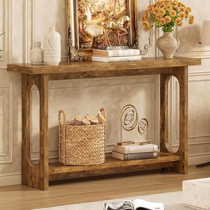 Farmhouse Console Table, 55inch Wood Vintage Console Table Narrow Sofa Tables Hallway Tables for Entryway, Living Room, Foyer