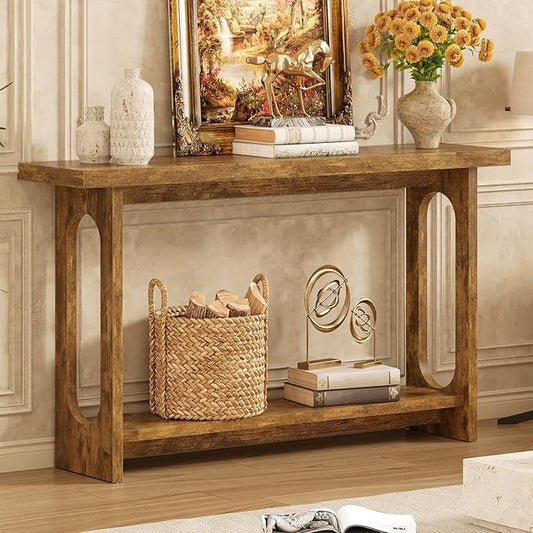 Farmhouse Console Table, 55inch Wood Vintage Console Table Narrow Sofa Tables Hallway Tables for Entryway, Living Room, Foyer