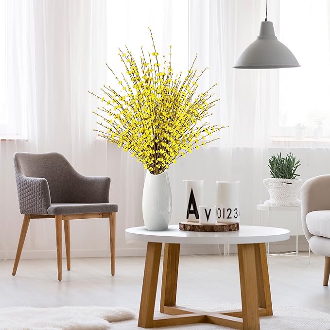 Sggvecsy 10 Pcs 29.5’’ Long Artificial Jasmine Flowers Tall Fake Flower Bouquet Faux Jasmine Plants Dry Branches for Wedding Home Party Office Hotel Restaurant Kitchen Decoration（Yellow）