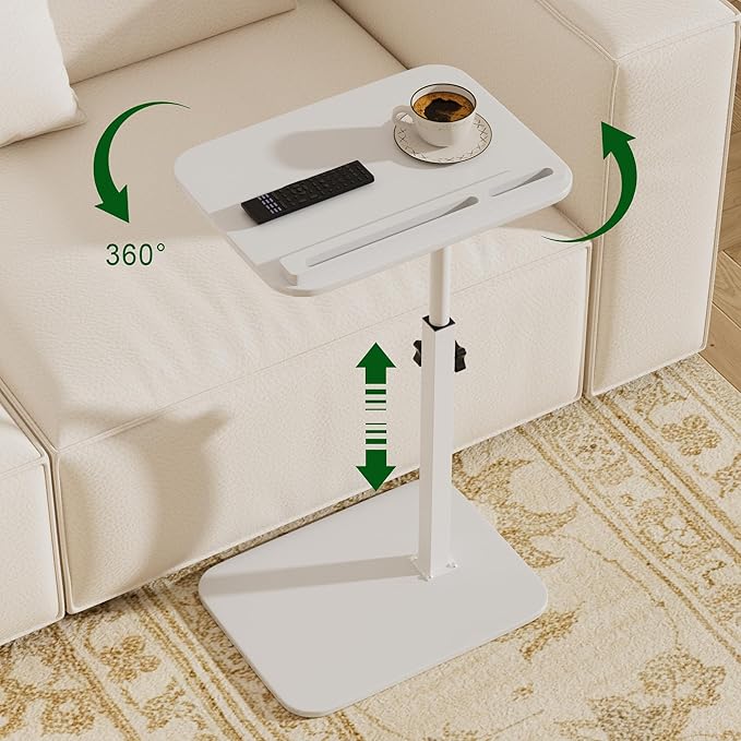 TV Tray Sofa Side Table - Multi-Purpose C Table Laptop Table Couch Dinner Tray Table with Swivel Top for Working Reading Eating, Fits Livingroom Bedroom, Gift for Home Family Mom Dad Friends