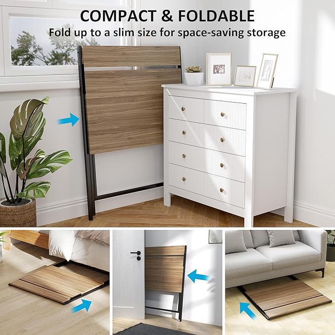 HOMCOM Small Folding Desk, 32 Inch Foldable Computer Desk with Monitor Shelf, Space Saving Portable Writing Table for Small Spaces, Home Office, Study, Easy Assembly, Walnut