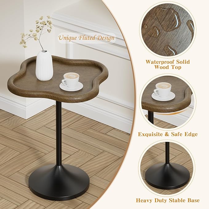 Solid Wood End Table, Sofa Side Table for Small Spaces, Modern Coffee Tables for Living Room, Bedroom, Farmhouse, Office, Walnut