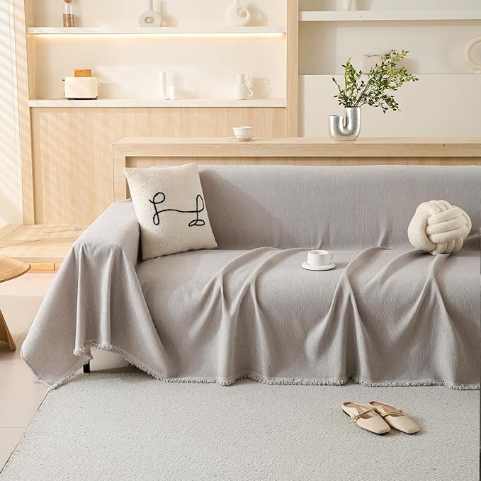 100% Waterproof Couch Cover for Pets Washable Sofa Covers for 3-4 Cushion Couch Sofa SlipCover for Dogs Pet-Friendly Furniture Protector for Living Room with Tassel(71" x 118", Light Gray)