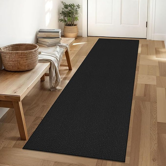 IOHOUZE Washable Runner Rug 2x6 Non Slip Runners for Hallways Entryway Runner Indoor, Kitchen Rugs Woven Cotton Floor Carpet for Kitchen Hall Entrance Bedroom, Black/Grey