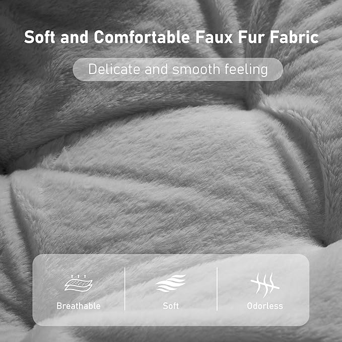 Comfy Oversized Saucer Chair, Soft Faux Fur Reading Lounge Chair for Adults, Stable X-Large Metal Frame and Non-Slip Pad, Foldable Cozy Chairs for Bedroom, Living Room, Dorm, Light Gray