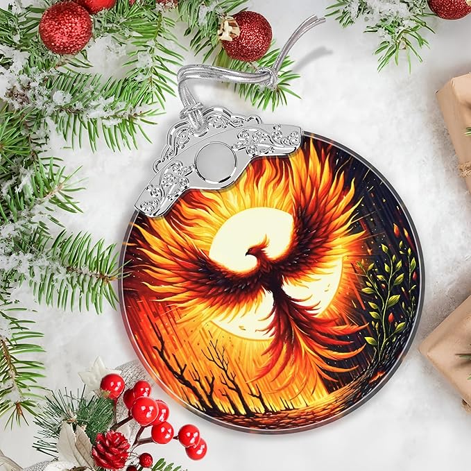 Stained Glass Suncatcher Ornament - Phoenix Christmas Decorations - Christmas Ornaments for Tree - Holiday Present Ideas - Gift Exchange